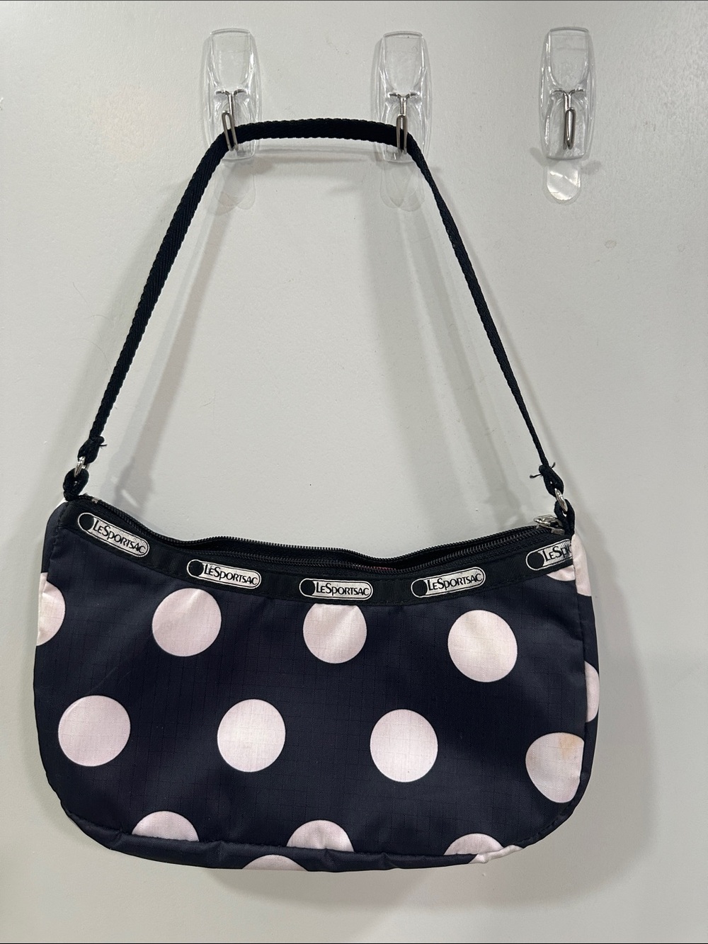 Lesportsac Black Shoulder Bag with Pink Polka Dots
